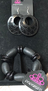 Tropical Canopy Earrings/ Caribbean Castaway Bracelet- Black (Sets)