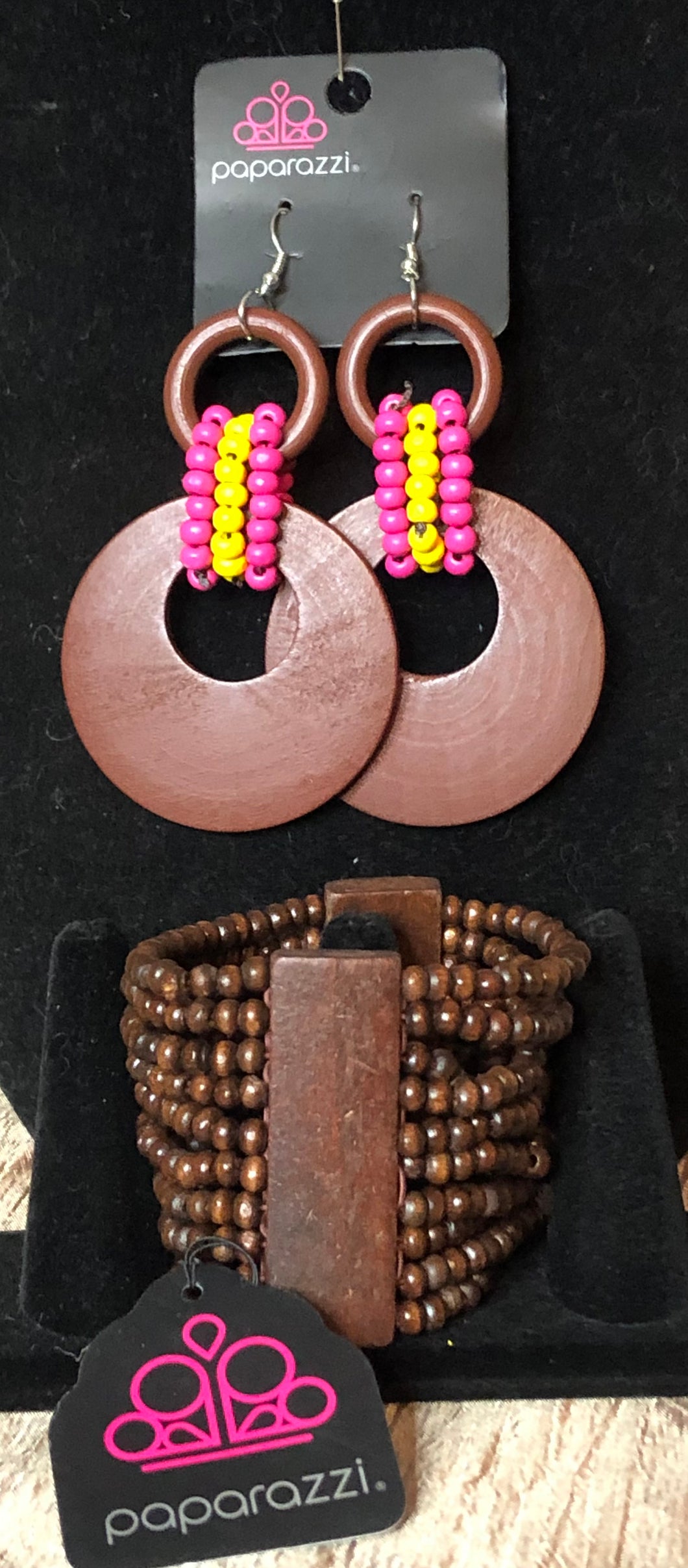 Beach Day Drama Earrings- Multi/ Jamaican Me Jam-Brown Bracelet (Set)
