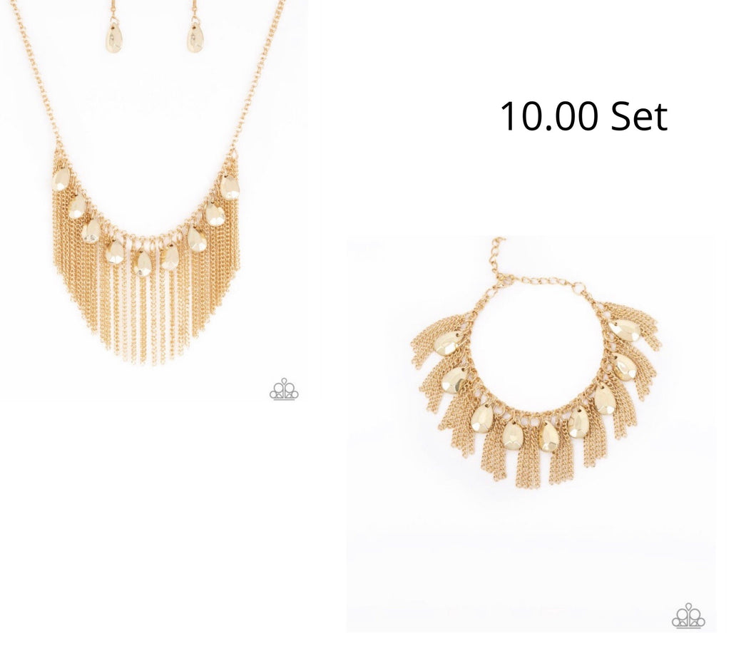 Bragging Rights Necklace/Brag Swag Bracelet- Gold (Sets)