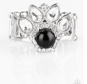 Crown Coronation White Rhinestone and Black Pearl Ring